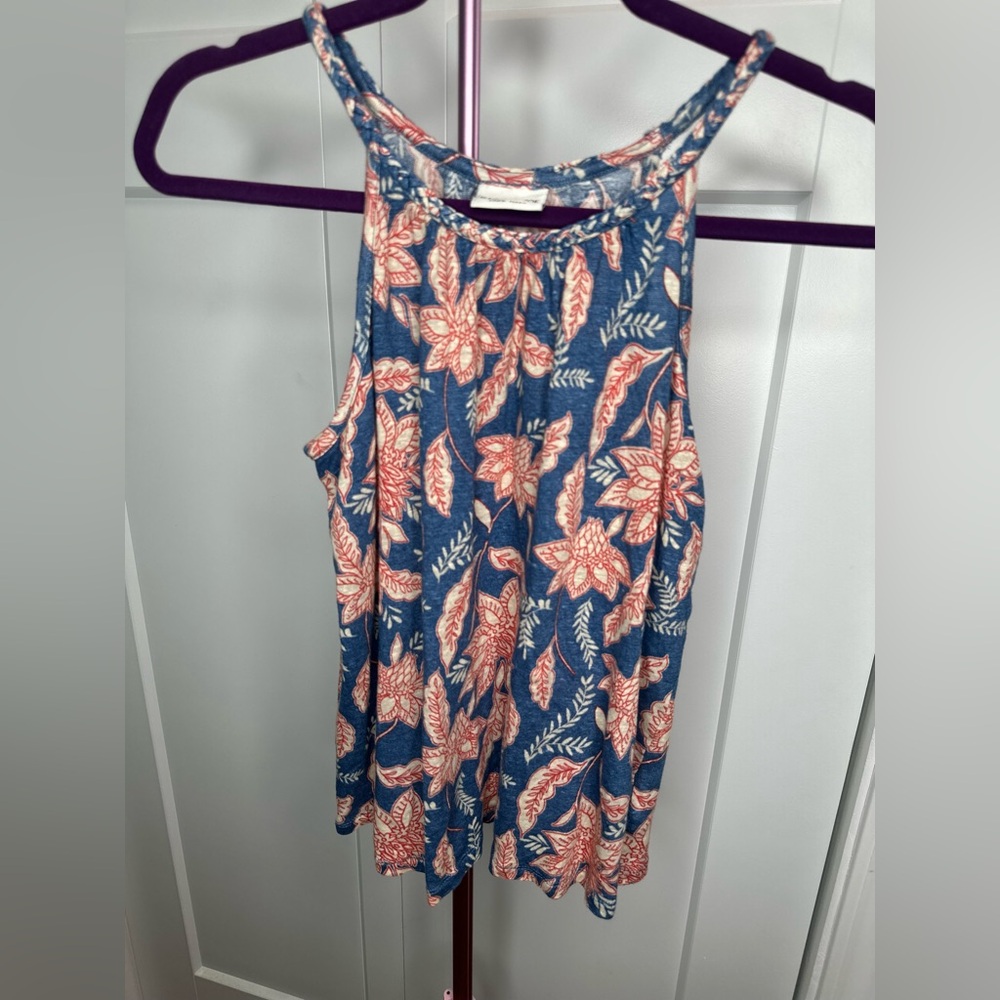 Rachel Zoe floral halter 100%linen braided no size listed blue and cream